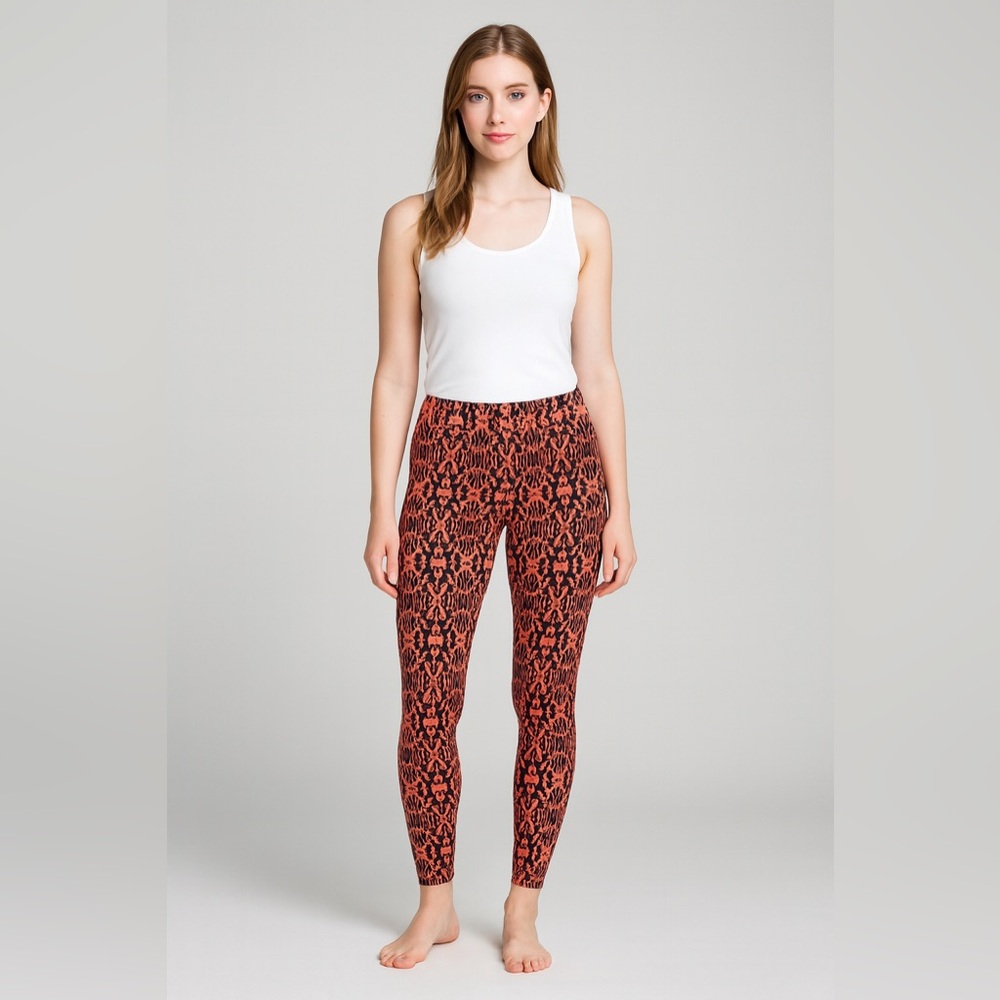 Soft Surroundings Nalani SuperSlim Printed Ankle Leggings Orange/Brown Medium